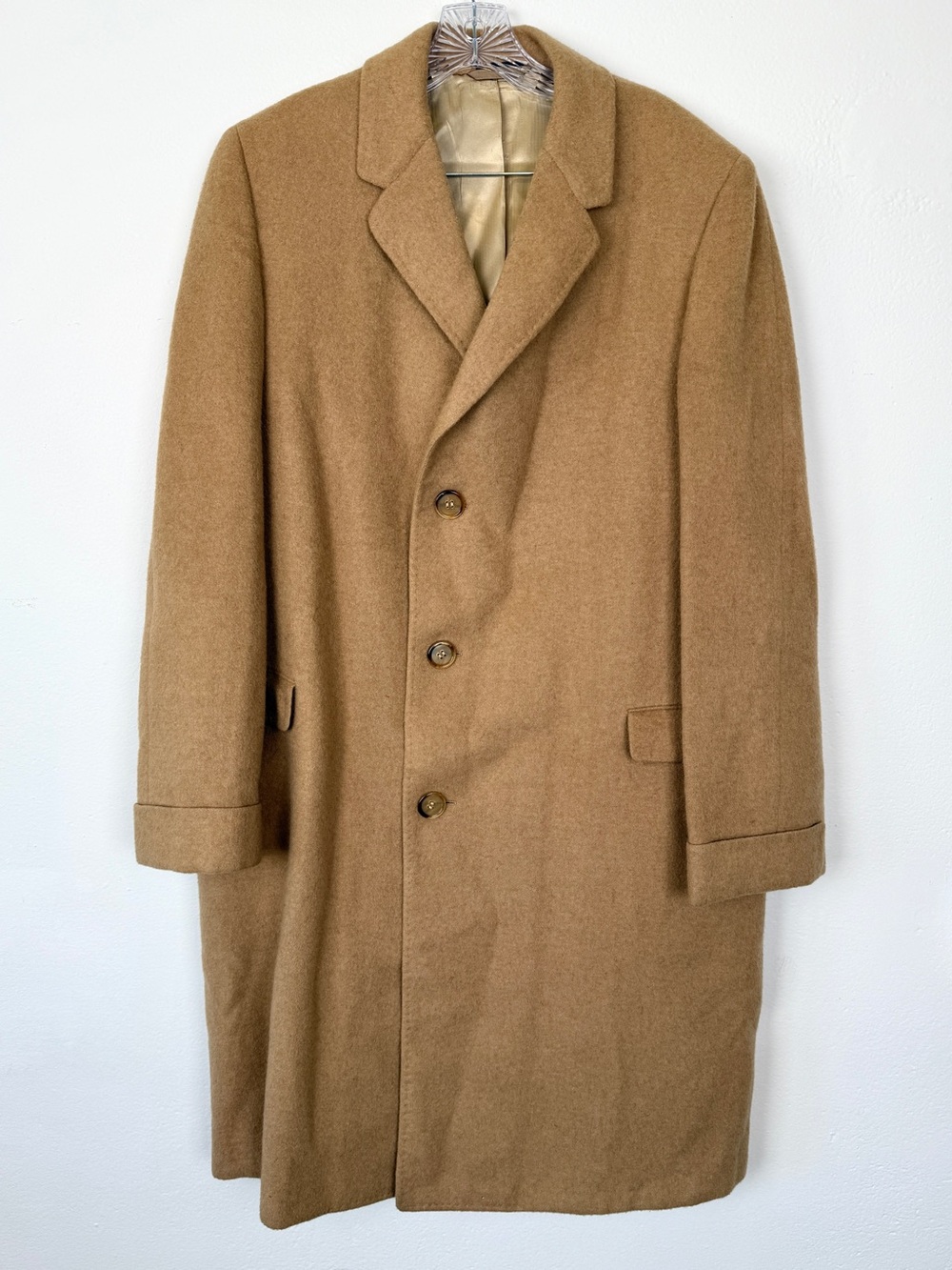 Vintage Men's Size 44R Tan 100% Mongolian Camel Hair Long Pea Coat